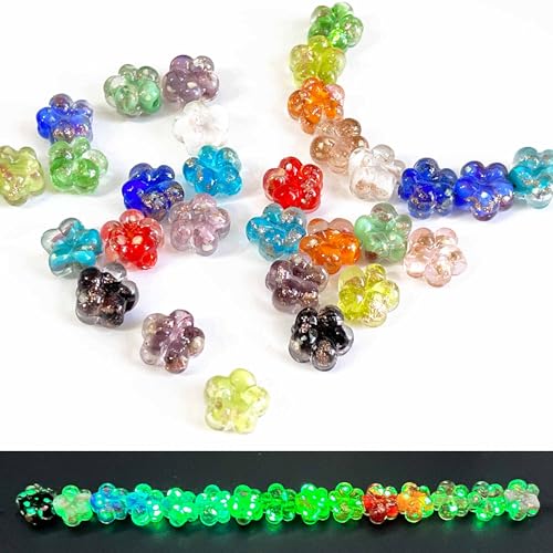 Artsy Crafts Glühwürmchen-Perlen, 10 mm, europäische Lampwork, leuchtende Glasperlen für Schmuckherstellung, Charm-Armbänder, Halsketten, Ohrringe, Basteln, 30 Stück (Blume – Mischung) von ARTSY CRAFTS INC