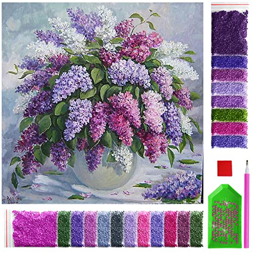 ARTULIO Diamond Painting Set 30x40cm Lila Blumenstrauß – 5D Diamant Painting Bilder Kinder mit Daiments Painting Zubehör für Kinder und Erwachsene - Crystal Art für Home Wand Deko von ARTULIO