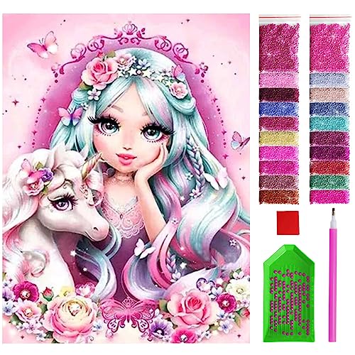 ARTULIO Diamond Painting Set 30x40cm Mädchen mit Einhorn – 5D Diamant Painting Bilder Kinder mit Daiments Painting Zubehör für Kinder und Erwachsene - Crystal Art für Home Wand Deko von ARTULIO