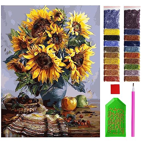 ARTULIO Diamond Painting Set - Gelbe Sonnenblumen auf Küchentisch - 30x40 cm – 5D Diamant Painting Bilder, Diamond Painting Erwachsene von ARTULIO