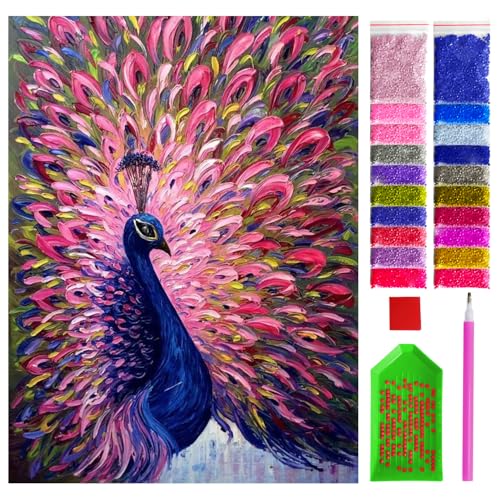 ARTULIO Diamond Painting Set - Majestätischer Pfau mit karminrotem Schwanz - 30x40 cm – 5D Diamant Painting Bilder DIY, Diamond Painting Erwachsene ARTULIO Diamond Painting Set - Majestätischer Pfau mit karminrotem Schwanz - 30x40 cm – 5D Diamant Painting Bilder DIY, Diamond Painting Erwachsene von ARTULIO