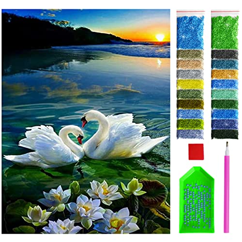 ARTULIO Diamond Painting Set - Schwanenpaar im Sonnenuntergang - 30x40 cm – 5D Diamant Painting Bilder, Diamond Painting Erwachsene von ARTULIO