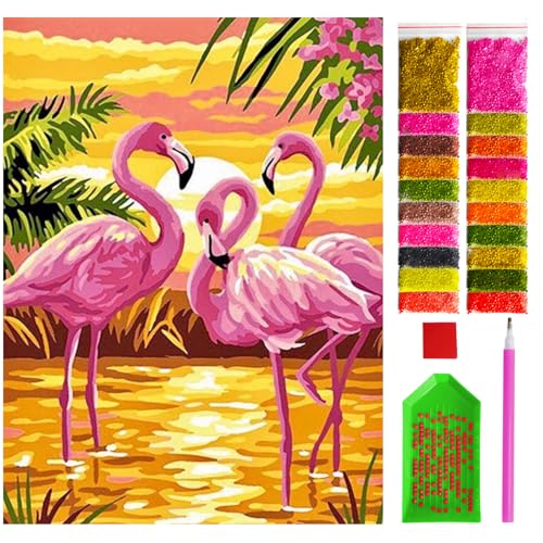 ARTULIO Diamond Painting Set Flamingos – 5D Diamant Painting Bilder 30x40 cm mit Diamond Painting Zubehör für Kinder und Erwachsene - Crystal Art - Wand Deko von ARTULIO