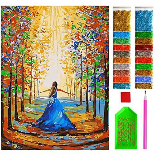 ARTULIO Diamond Painting Set - Frau in Herbstallee - 30x40 cm – 5D Diamant Painting Bilder, Diamond Painting Erwachsene von ARTULIO