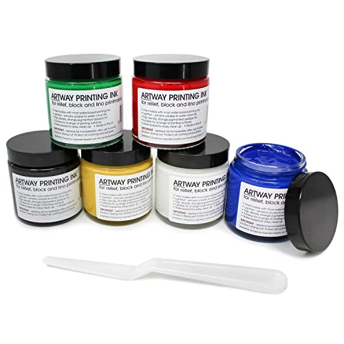 Artway - Druckfarbe für verschiedene Drucktechniken - für Prägedruck, Stempeldruck & Linoldruck - 120 ml - 6 Farben von ARTWAY