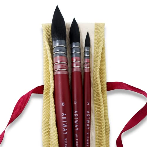 Artway Synthetische Federkiel Quill Aquarell Mop Pinsel - Ideal für Aquarellfarben und Tuschen - 3er Set (2/5/8), Braun von ARTWAY