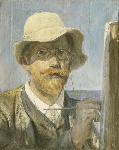 ARTXLXXBN Bekannt Leinwand Drucke Porträts Wandkunst ein Selbstporträt des Künstlers Kopf und Schultern an seiner Staffelei von Peder Kroyer Leinwand Ölgemälde für Wanddekoration 60x90cm von ARTXLXXBN