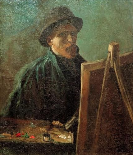 ARTXLXXBN Berühmte Gemälde Mode Leinwand-Malerei Bilder Wandgemälde Selbstporträt Mit Dunkler Pelzmütze Vor Einer Staffelei Von Vincent Van Gogh Poster Wandbilder für Office Home Decor 60x90cm von ARTXLXXBN