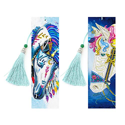 2pcs 5D DIY Diamond Painting Bookmarks Beautiful Leather Tassel Bookmark Leder Lesezeichen 5D DIY Diamant Malerei Buntes Pferd Kreuzstich DIY Flower Print Beads Bookmark Gift von ARVALOLET