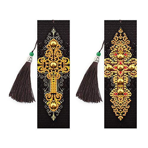 2x 5D Diamond Painting Bookmark 5D DIY Diamant Malerei Kreuz Leder Lesezeichen Quaste Stickerei Handwerk Diamant Stickerei Malerei Quaste Leder Lesezeichen Set DIY Bookmark von ARVALOLET