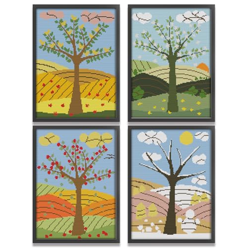 ARVALOLET 4 Stück Öko-Baumwolle Stickgarn Malerei Set, 14 CT Kreuzstich Malerei, 4 Jahreszeiten, 26x33 cm ARVALOLET 4 Stück Öko-Baumwolle Stickgarn Malerei Set, 14 CT Kreuzstich Malerei, 4 Jahreszeiten, 26x33 cm von ARVALOLET