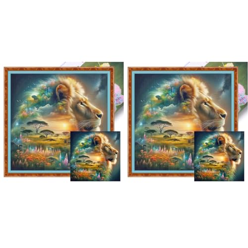 ARVALOLET Kreuzstich Komplettset 50x50 cm mit bedrucktem Löwen-Motiv 11CT Eco-Baumwollgarn for Dekoration von ARVALOLET