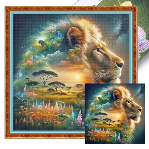 ARVALOLET Kreuzstich Komplettset 50x50 cm mit bedrucktem Löwen-Motiv 11CT Eco-Baumwollgarn for Dekoration ARVALOLET Kreuzstich Komplettset 50x50 cm mit bedrucktem Löwen-Motiv 11CT Eco-Baumwollgarn for Dekoration von ARVALOLET