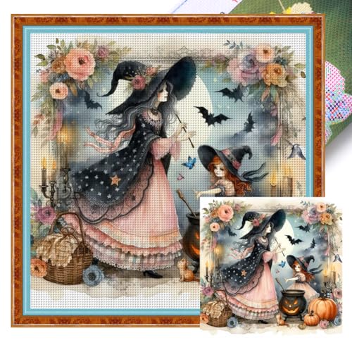 ARVALOLET Vollstickgarn aus Öko-Baumwolle, 11 CT, bedruckt Malerei, Halloween-Hexe, Kreuzstich-Set, 50x50 cm ARVALOLET Vollstickgarn aus Öko-Baumwolle, 11 CT, bedruckt Malerei, Halloween-Hexe, Kreuzstich-Set, 50x50 cm von ARVALOLET