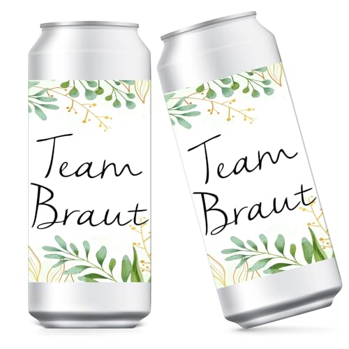 15 Stück Braut Dosen Aufkleber, JGA Aufkleber für Prosecco Dosen, Hochzeit Team Aufkleber für JGA Hochzeit Getränkedosen, Selbstklebende Aufkleber Banderole (Grüne Blätter) von ARVOV