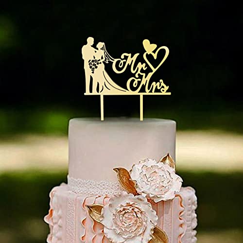 Cake Topper Hochzeit, Brautpaar Figuren Torte, Mr & Mrs Deko, Tortendeko, Hochzeitspaar Figuren, Personalisiert für Hochzeitstorten und Partytorten (Holzfarbe) von ARVOV
