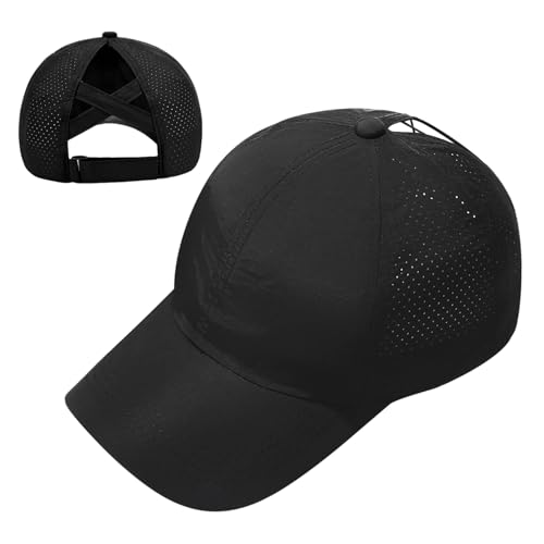 ARWIG Baseballkappe für Damen | Schnelltrocknende Laufmütze aus Netzstoff | Verstellbare Schwarze Damen-Baseballkappe | Hohe Pferdeschwanzkappe für Damen und Mädchen zum Laufen, Golfen und Sommer von ARWIG
