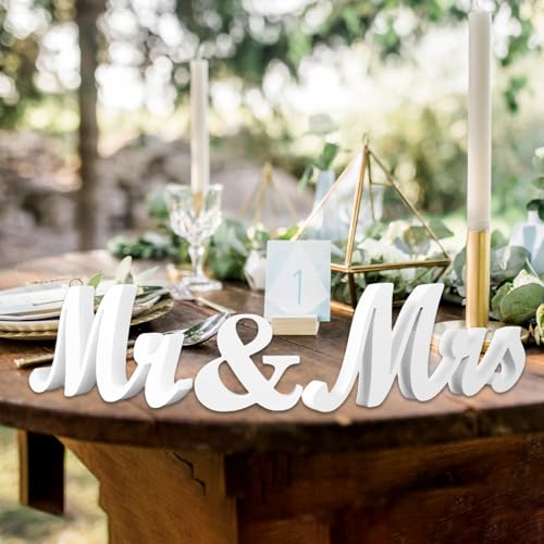 ARWIG Mr & Mrs Hochzeitsdeko|Holz Mr & Mrs Deko Hochzeit Tischdeko |Hochzeit Deko für Verlobungsfeier |Dekorieren Hochzeitsdeko Tisch Hochzeit Geschenke für Brautpaare (Weiß) von ARWIG