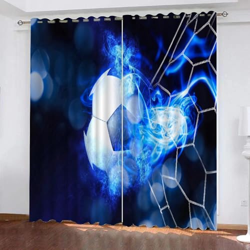 ARiXIaNg Fußball Gardinen Kinderzimmer 3D Verdunklungsvorhänge mit Ösen Sport Fenstervorhang Junge Mädchen Schlafzimmer Wohnzimmer Küche Vorhang 2-Set (150x166 cm) von ARiXIaNg