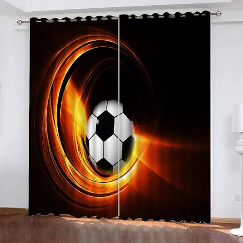 ARiXIaNg Fußball Gardinen Kinderzimmer 3D Verdunklungsvorhänge mit Ösen Sport Fenstervorhang Junge Mädchen Schlafzimmer Wohnzimmer Küche Vorhang 2-Set (150x166 cm) von ARiXIaNg