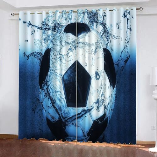 ARiXIaNg Fußball Gardinen Kinderzimmer 3D Verdunklungsvorhänge mit Ösen Sport Wasser Fenstervorhang Junge Mädchen Schlafzimmer Wohnzimmer Küche Vorhang 2-Set (150x166 cm) von ARiXIaNg