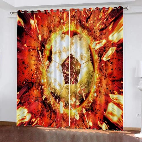 ARiXIaNg Gardinen Blickdicht Fußball Kinderzimmer Vorhänge Bewegung Feuer Polyester Vorhänge Abdunkelnd Blickdichte Schallschutz Gardinen mit Ösen 2er-Pack (140x160 cm) von ARiXIaNg