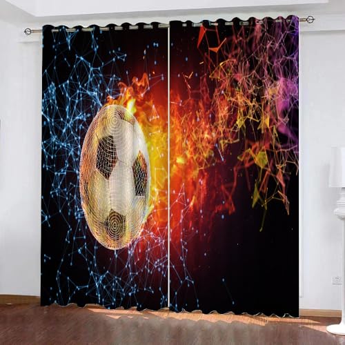 ARiXIaNg Gardinen Blickdicht Fußball Kinderzimmer Vorhänge Bewegung Wasser Und Feuer Polyester Vorhänge Abdunkelnd Blickdichte Schallschutz Gardinen mit Ösen 2er-Pack (140x160 cm) von ARiXIaNg