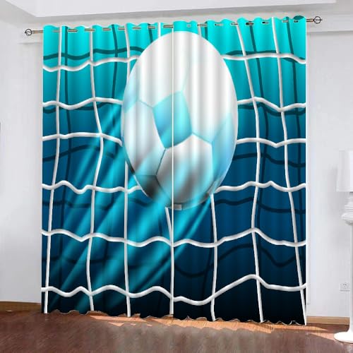 ARiXIaNg Gardinen Blickdicht Fußball Kinderzimmer Vorhänge Sport Blau Polyester Vorhänge Abdunkelnd Blickdichte Schallschutz Gardinen mit Ösen 2er-Pack (140x160 cm) von ARiXIaNg