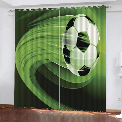 ARiXIaNg Gardinen Blickdicht Fußball Kinderzimmer Vorhänge Sport Grün Polyester Vorhänge Abdunkelnd Blickdichte Schallschutz Gardinen mit Ösen 2er-Pack (140x160 cm) von ARiXIaNg