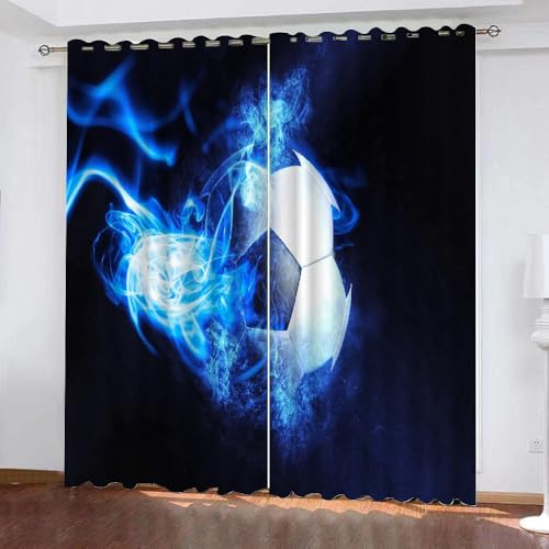 ARiXIaNg Gardinen Blickdicht Fußball Kinderzimmer Vorhänge Sport Polyester Vorhänge Abdunkelnd Blickdichte Schallschutz Gardinen mit Ösen 2er-Pack (140x160 cm) von ARiXIaNg