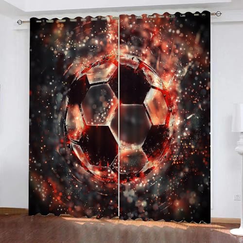 ARiXIaNg Gardinen Blickdicht Fußball Kinderzimmer Vorhänge Sport Polyester Vorhänge Abdunkelnd Blickdichte Schallschutz Gardinen mit Ösen 2er-Pack (140x160 cm) von ARiXIaNg