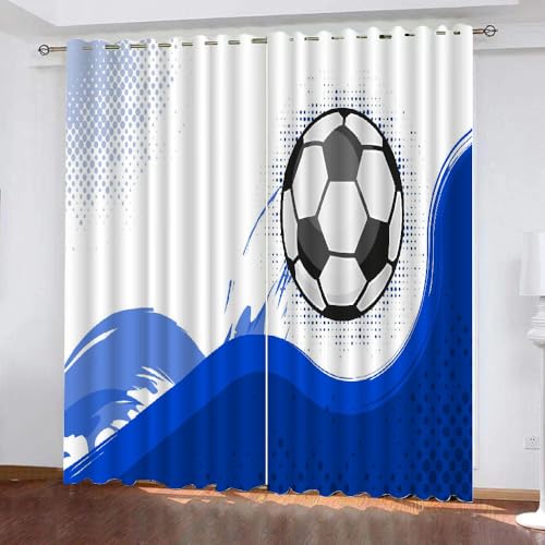 ARiXIaNg Gardinen Blickdicht Fußball Kinderzimmer Vorhänge Sport Polyester Vorhänge Abdunkelnd Blickdichte Schallschutz Gardinen mit Ösen 2er-Pack (140x160 cm) von ARiXIaNg