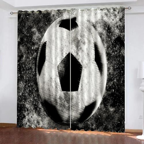 ARiXIaNg Gardinen Blickdicht Fußball Kinderzimmer Vorhänge Sport Schwarz Und Weiß Polyester Vorhänge Abdunkelnd Blickdichte Schallschutz Gardinen mit Ösen 2er-Pack (140x160 cm) von ARiXIaNg
