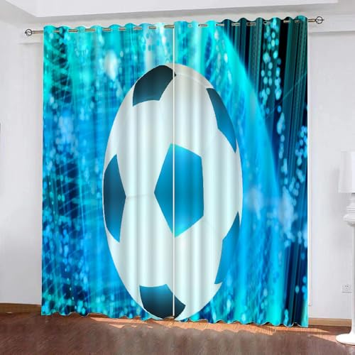 ARiXIaNg Gardinen Kinderzimmer Fußball 3D Verdunklungsvorhänge 2er Set mit Ösen Sport 3D Polyester Verdunkelungsvorhang für Wohnzimmer Wohnkultur 2-Set (234x183 cm) von ARiXIaNg