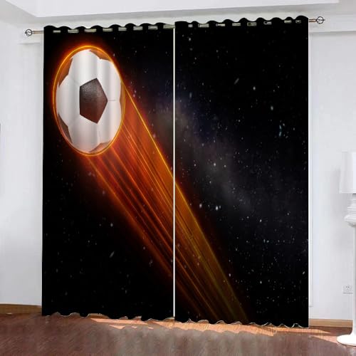 ARiXIaNg Gardinen Kinderzimmer Fußball 3D Verdunklungsvorhänge 2er Set mit Ösen Sport 3D Polyester Verdunkelungsvorhang für Wohnzimmer Wohnkultur 2-Set (234x183 cm) von ARiXIaNg