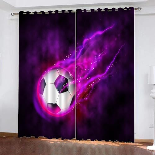 ARiXIaNg Gardinen Kinderzimmer Fußball 3D Verdunklungsvorhänge 2er Set mit Ösen Sport 3D Polyester Verdunkelungsvorhang für Wohnzimmer Wohnkultur 2-Set (234x183 cm) von ARiXIaNg