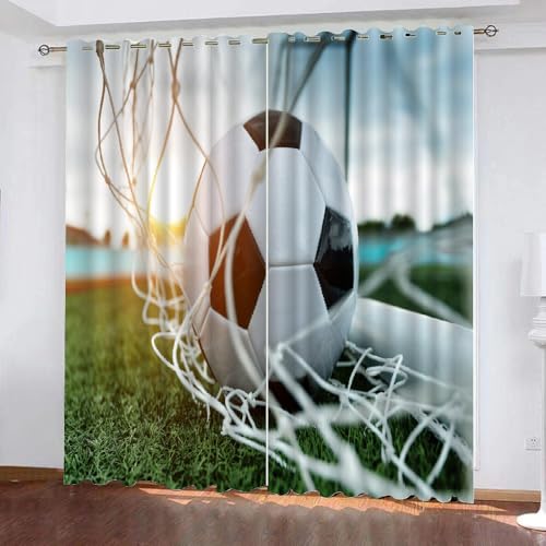 ARiXIaNg Gardinen Kinderzimmer Fußball 3D Verdunklungsvorhänge 2er Set mit Ösen Sport Gericht 3D Polyester Verdunkelungsvorhang für Wohnzimmer Wohnkultur 2-Set (234x183 cm) von ARiXIaNg