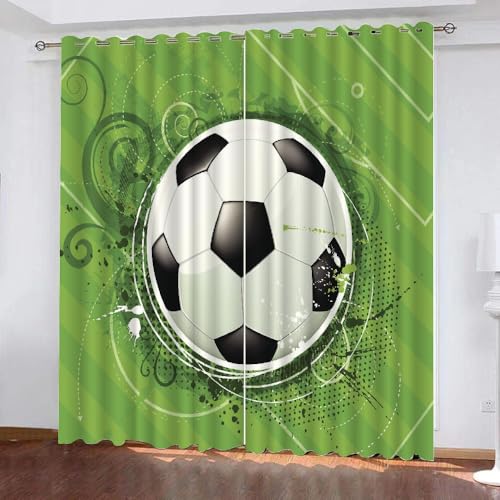 ARiXIaNg Gardinen Kinderzimmer Fußball 3D Verdunklungsvorhänge 2er Set mit Ösen Sport Grün 3D Polyester Verdunkelungsvorhang für Wohnzimmer Wohnkultur 2-Set (234x183 cm) von ARiXIaNg