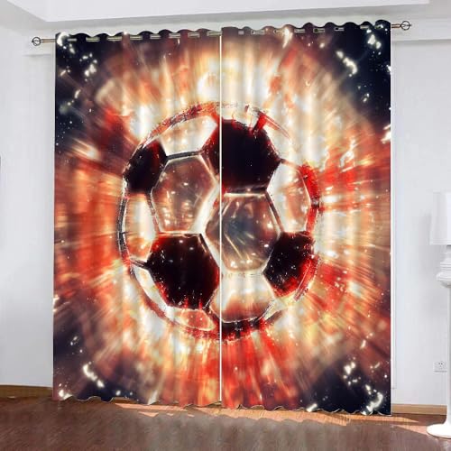 ARiXIaNg Vorhänge Blickdicht Fußball Kindervorhänge Vorhang mit ösen 2er Set Bewegung Feuer 3D Polyester Verdunkelungsvorhang für Kinderzimmer Wohnzimmer Wohnkultur 2-Set (280x250 cm) von ARiXIaNg