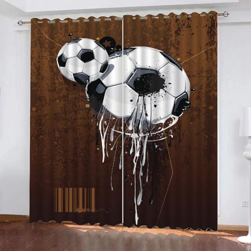 ARiXIaNg Vorhänge Blickdicht Fußball Kindervorhänge Vorhang mit ösen 2er Set Sport 3D Polyester Verdunkelungsvorhang für Kinderzimmer Wohnzimmer Wohnkultur 2-Set (280x250 cm) von ARiXIaNg