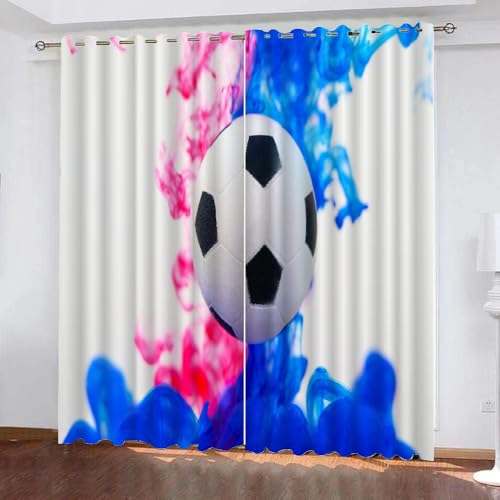 ARiXIaNg Vorhänge Blickdicht Fußball Kindervorhänge Vorhang mit ösen 2er Set Sport 3D Polyester Verdunkelungsvorhang für Kinderzimmer Wohnzimmer Wohnkultur 2-Set (280x250 cm) von ARiXIaNg