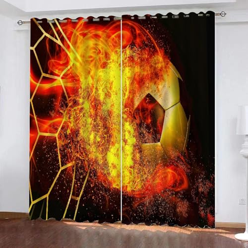 ARiXIaNg Vorhang Abdunkelnde Fußball Gardinen Blickdicht Bewegung Feuer Vorhänge Abdunkelnd Blickdichte Schallschutz Gardinen Schlafzimmer Kinderzimmer mit Ösen 2er-Pack (220x215 cm) von ARiXIaNg