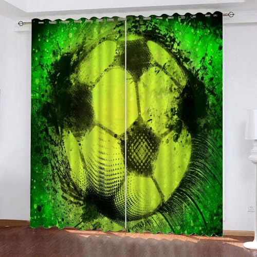 ARiXIaNg Vorhang Abdunkelnde Fußball Gardinen Blickdicht Sport Grün Vorhänge Abdunkelnd Blickdichte Schallschutz Gardinen Schlafzimmer Kinderzimmer mit Ösen 2er-Pack (220x215 cm) von ARiXIaNg