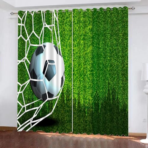 ARiXIaNg Vorhang Abdunkelnde Fußball Gardinen Blickdicht Sport Grün Vorhänge Abdunkelnd Blickdichte Schallschutz Gardinen Schlafzimmer Kinderzimmer mit Ösen 2er-Pack (220x215 cm) von ARiXIaNg