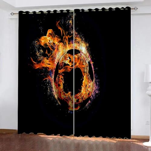 ARiXIaNg Vorhang Fußball Blickdicht Schallschutz Gardinenmit Ösen 2er Set Kindervorhänge Polyester 3D Drucken Bewegung Feuer Verdunkelungsvorhang für Wohnzimmer Schlafzimmer (200x200 cm) von ARiXIaNg