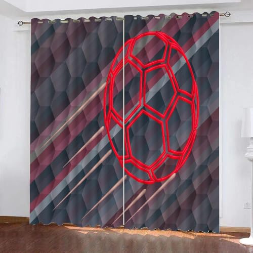ARiXIaNg Vorhang Fußball Blickdicht Schallschutz Gardinenmit Ösen 2er Set Kindervorhänge Polyester 3D Drucken Sport Rot Verdunkelungsvorhang für Wohnzimmer Schlafzimmer (200x200 cm) von ARiXIaNg