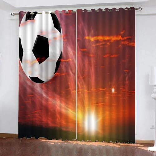 ARiXIaNg Vorhang Fußball Blickdicht Schallschutz Gardinenmit Ösen 2er Set Kindervorhänge Polyester 3D Drucken Sport Verdunkelungsvorhang für Wohnzimmer Schlafzimmer (200x200 cm) von ARiXIaNg