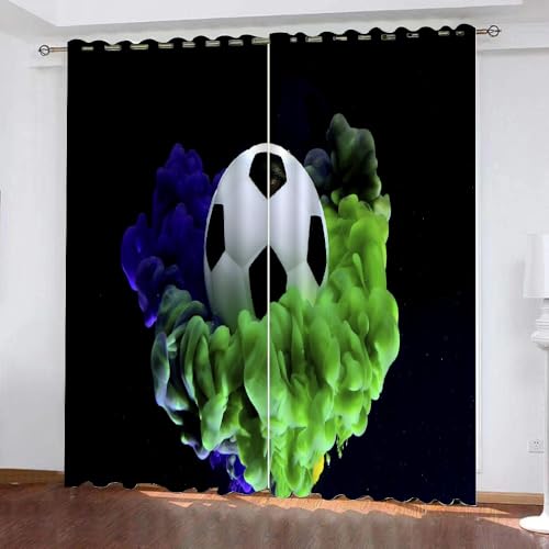ARiXIaNg Vorhang Fußball Blickdicht Schallschutz Gardinenmit Ösen 2er Set Kindervorhänge Polyester 3D Drucken Sport Verdunkelungsvorhang für Wohnzimmer Schlafzimmer (200x200 cm) von ARiXIaNg