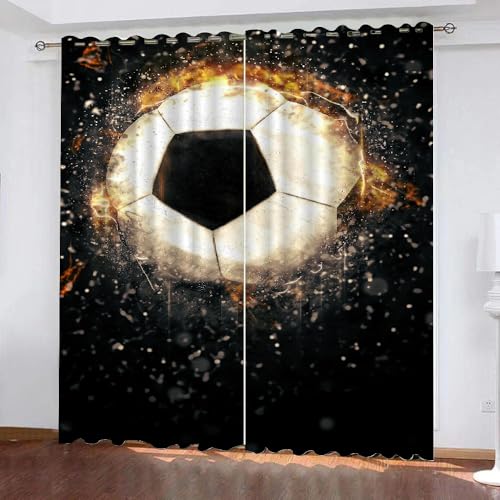 ARiXIaNg Vorhang Fußball Blickdicht Schallschutz Gardinenmit Ösen 2er Set Kindervorhänge Polyester 3D Drucken Sport Verdunkelungsvorhang für Wohnzimmer Schlafzimmer (200x200 cm) von ARiXIaNg