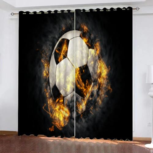 ARiXIaNg Vorhang Fußball Blickdicht Schallschutz Gardinenmit Ösen 2er Set Kindervorhänge Polyester 3D Drucken Sport Verdunkelungsvorhang für Wohnzimmer Schlafzimmer (200x200 cm) von ARiXIaNg